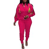 Akmipoem Sweatsuits for women Set 2 Piece Jogger Outfits Zipper Split Long Sleeve Button Down Crop Top and Pants Tracksuit
