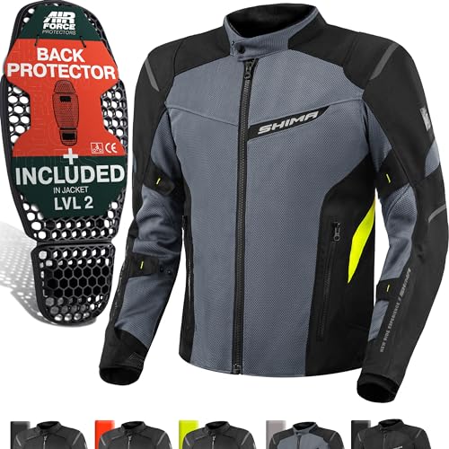 SHIMA RUSH Motorbike Jackets for Men AIRFORCE Back Protector Armour Riding Motorcycle Jacket Summer Winter Bikers Waterproof Lightweight Armoured Motorcycles (Mens, Jacket Vented, Fluo, L)
