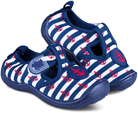 [A200-BLU-T7] Aquakiks Kids Water Aqua Shoes – Waterproof Sandals for Boys, Anchor &amp; Stripes