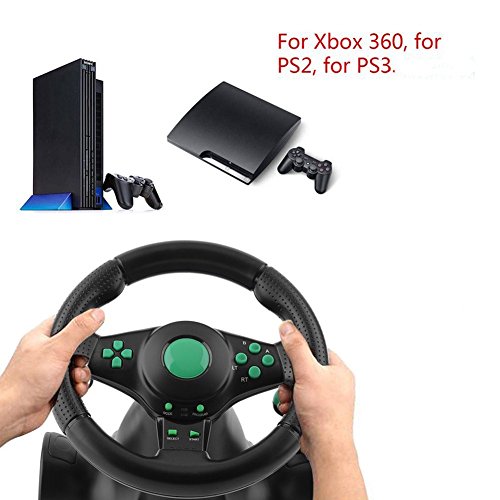 heaven2017 180 Degrees Rotation ABS Gaming Vibration Racing Steering Wheel with Pedals for Xbox 360 PS2 PS3