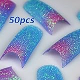 50 Blue Red Glitter French False Nail Tips NEW by 350buy