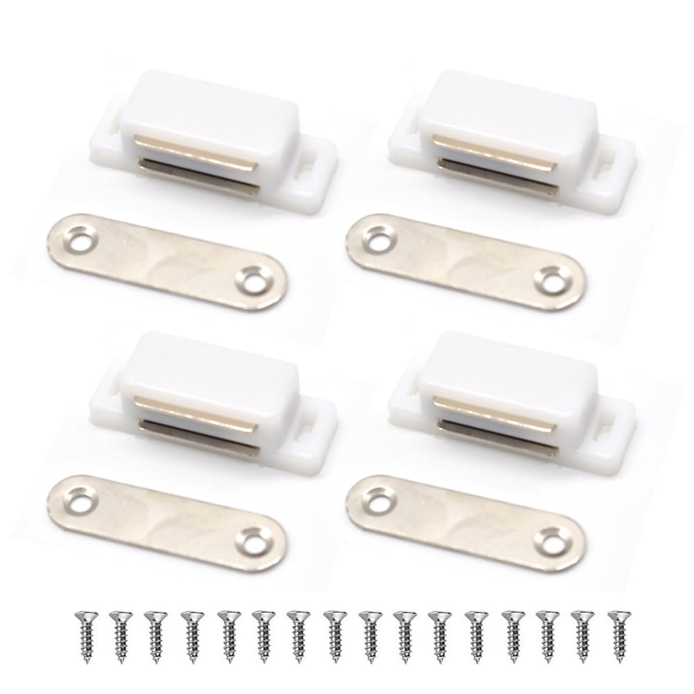 Magnetic Door Catch, Lockimo Cupboard Door Magnets Drawer Magnet Small Cabinet Door Magnetic Catches Latches for Kitchen Wardrobe Magnets Door Closers Magnet Closure 4 Pack White