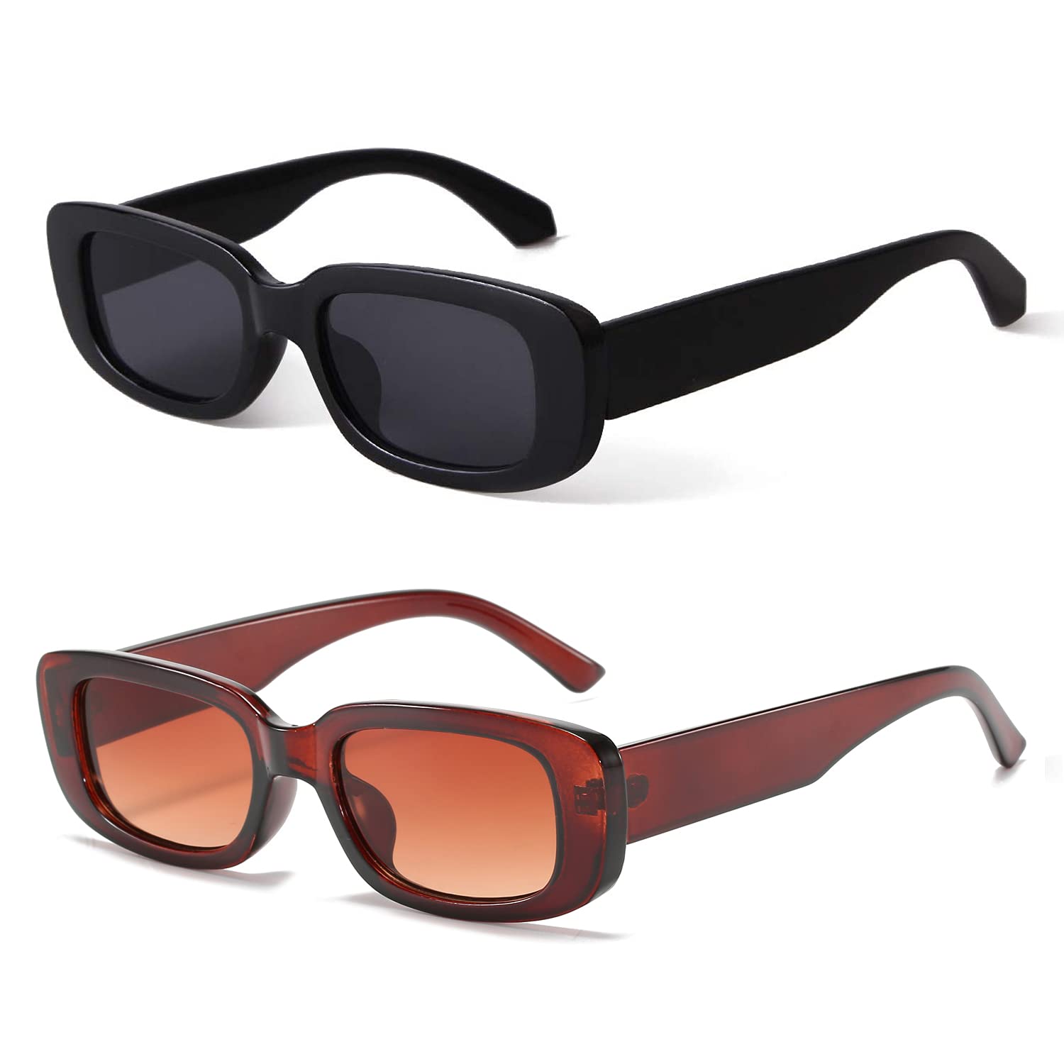 Photo 1 of BUTABY Rectangle Sunglasses for Women Retro Driving Glasses 90’s Vintage Fashion Narrow Square Frame UV400 Protection Black & Brown