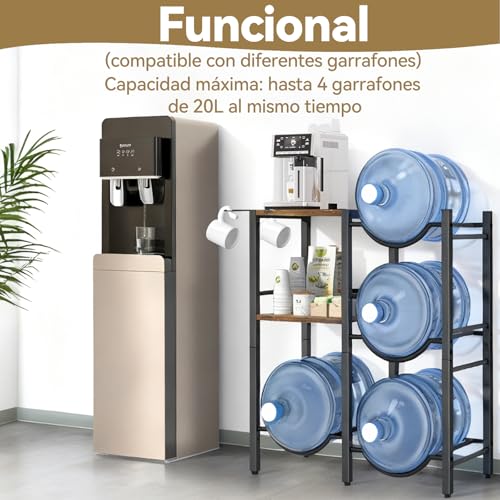 YUDSKU Porta Garrafones de Agua de 3 Niveles con 2 Repisas y Portavasos,Capacidad para 4 Garrafones de 20L,para Sala,Comedor,Oficina,Gimnasio,78 * 65 * 33CM