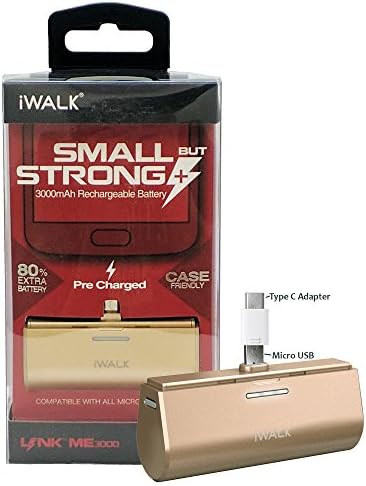 Official iWalk 3000mAh Link ME Battery Pack Gold - with Micro &amp; TYPE C Adapter For Galaxy S6,S7,Edge,Note 5, S8,Note8,+,Pixel,XL,G5,G6 (Retail Packing)
