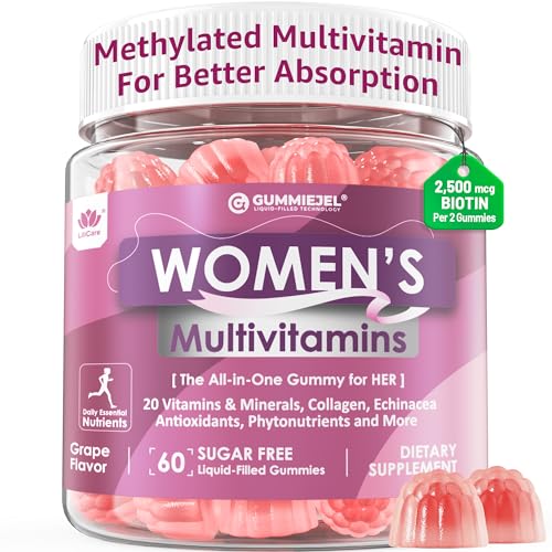 Womens Multivitamin Gummy, Methylated Multivitamin for Women, Biotin, Methylfolate, Iron, Collagen, Vitamins A C D, B Complex, Antioxidants for Women's Daily Support, Beauty, Immune, No Sugar, 60 Cts