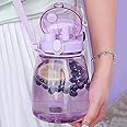 MOIOIBE Kawaii Water Bottle with Straw 45oz with Two Ways to Dinking Modern Cute Water Jug With Strap for Women/Teen Girl/School, Purple