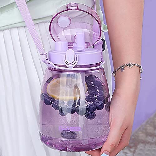 MOIOIBE Water Bottle with Straw 45oz Kawaii Water Bottles with Two Ways to Dinking Modern Water Jug for Women/Teen Girl/School Purple Cute Water Bottles With Strap Purple