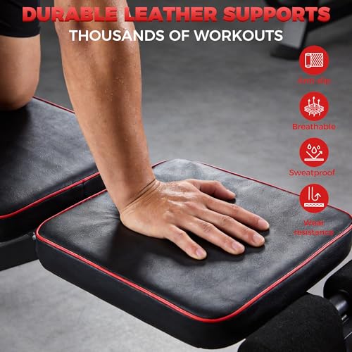 Adjustable Weight Bench, Full Body Workout Strength Training Bench Press Foldable Incline Decline Bench Sit Up Exercise Equipment for Home Gym with Dual Bands