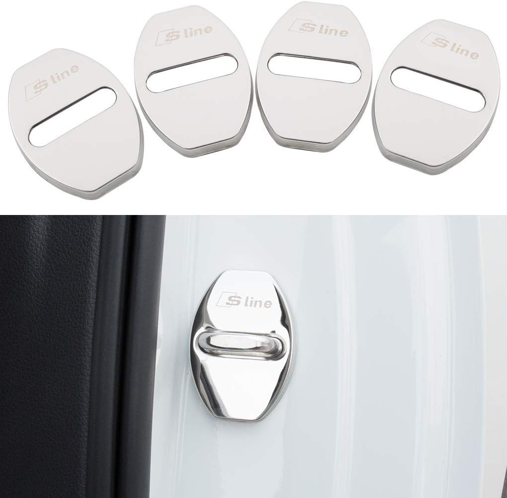 JINZHAO Stainless Steel Car Door Lock Latches Cover Protector Replacement for Audi A3 A4 Allroad A5 A6 A7 A8 Q3 Q5 S3 S4 S6 S7 S8 SQ5 E-tron Car（Pack of 4 (Bright Silver)