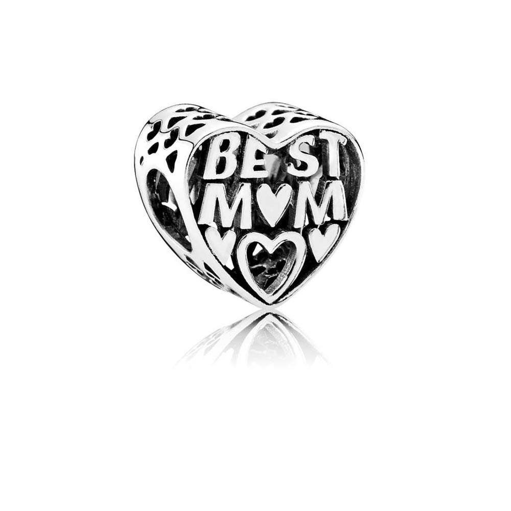 FGT Beat Mum Love Heart Charm fits Pandora Charms Bracelets Gift for Women Mother Wife Birthday Mother's Day Sterling Silver