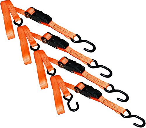 S-Line SL91 Ratchet Strap Tie Down with Padded Handle and Large S-Hooks, 1-Inch byx 15-Feet, 500-Pounds Working Load Limit, 4-Pack