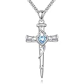 JBAERD Nail Cross Necklace 925 Sterling Silver Heart Nail Crucifix Pendant Christian Jewelry Gifts for Men Women