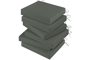 LOVTEX Outdoor Chair Cushions Set of 6, Outdoor Patio Chair Cushions with Ties,Waterproof Chair Cushions for Outdoor Furniture, 18.5 x 16 x 3 inch, Dark Gray