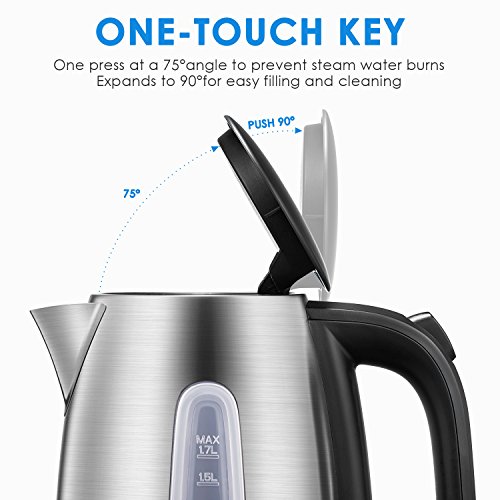 Aicok Electric Kettle Fast Boil 1.7 L 3000W Kettle, Brushed Stainless