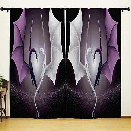 YOUHOME Window Curtain for Living Room,Cool Dragon Design Curtains Home Decorations for Bedroom Kids Room 2 Panels Set,54x84inch,Purple,White,Black
