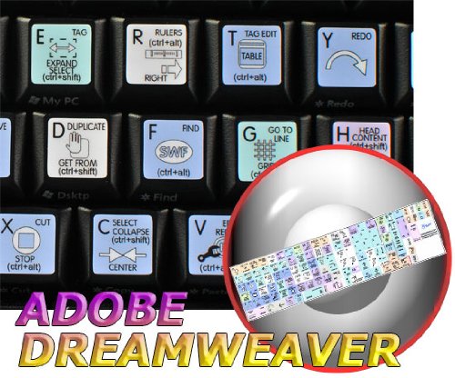 ADOBE DREAMWEAVER GALAXY SERIES NEW KEYBOARD STICKERS SHORTCUTS 12x12 SIZE