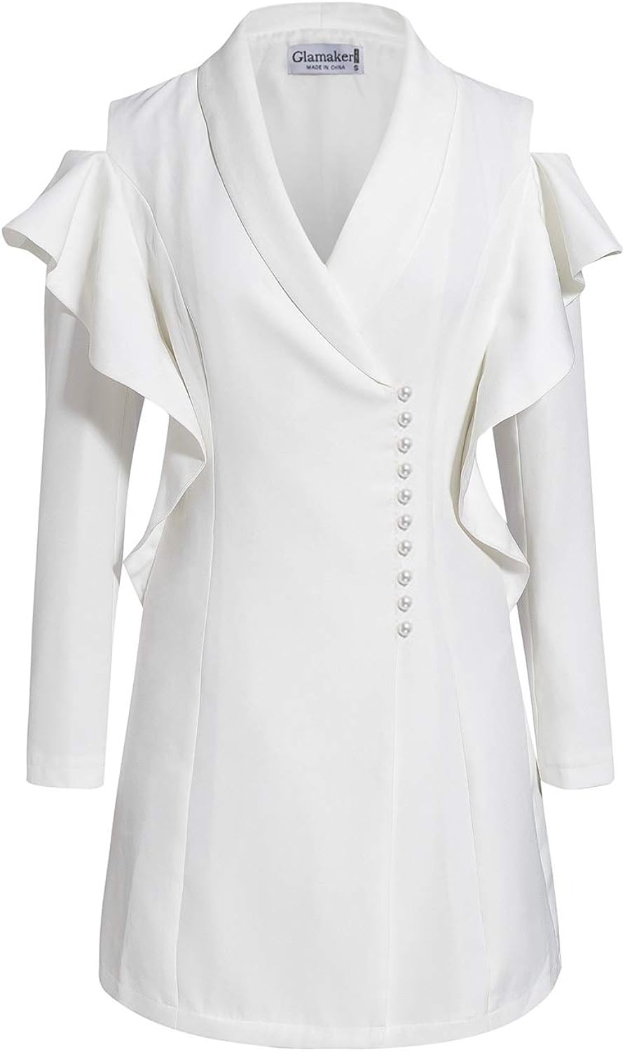 white cold shoulder blazer dress