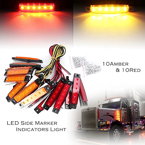 Mallofusa 20x 3.8" 6 LED Truck Bus Boat RV Trailer Side Marker Indicator Clearance Light Amber Red Lamp Front Rear Universal