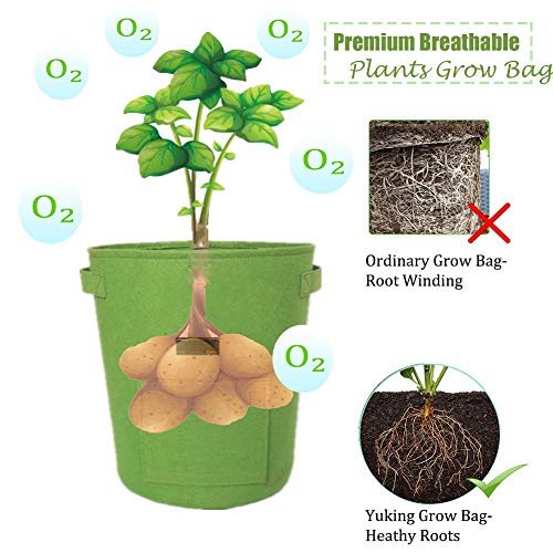 YUKING Potato Grow Bags 2 Pack 10 Gallon Aeration Fabric Pots, Potatoes Growing Containers with Handles, Plants Planting Bag Planter for Garden,Vegetables, Etc(Green)