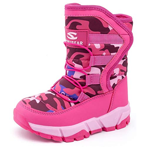 BODATU Boys Girls Snow Boots Outdoor Waterproof Winter Kids Shoes Toddler 7, Pink - Thumbnail 6
