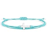 ZYINING Handmade Cross Colorful Adjustable Braided String Bracelets Friendship Couple Tiny Sideways Cross Rope Bangle for Women Men Lucky Protection Jewerly (Skyblue)