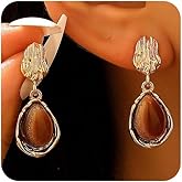 Brown Gold Statement Earrings for Women Trendy, Vintage Geometric Gem Stone Drop Hanging Earring Unique Irregular Crystal Stud Jewelry Accessories