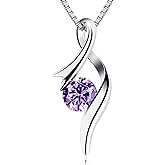 aamnaz Elegant 925 Sterling Silver Pendant with Purple Stone - Versatile Silver Necklace for Women - Trendy Necklaces for Women 2025, Minimalist Silver Pendant, 40 cm to 44cm adjustable, Cubic Zircon
