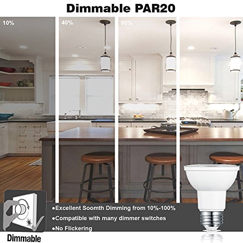 PAR20 LED Flood Bulbs, Dimmable 7W Spot Light Bulbs(50W Halogen Bulb Equivalent), 5000K Daylight White 600 Lumens E26 40 Degree, Indoor Recessed Track Lighting, 6-Pack