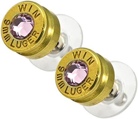 LoriDavidson Designer Brass 9mm Bullet Shell Swarovski Crystal Stud Earrings