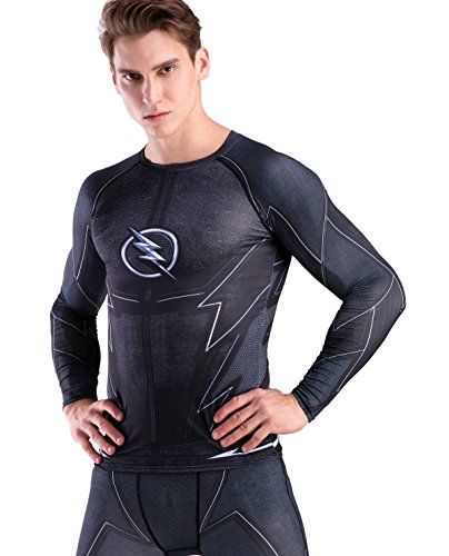 Red Plume Men's Compression Sports Shirt Cool Lightning/Flash Running Long Sleeve Tee/3 Colors