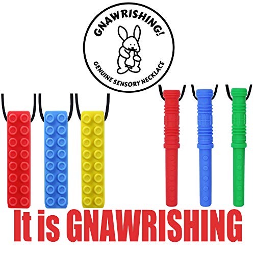 collar masticable de gnawrishing - paquete de 6 - perfecto para autistas, tdah, spd, niños con motor oral, niños, niños y niñas 