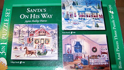 Santa On His Way Jayne Shelly Pierce 3 in 1 Puzzle Set 500 Pieces Each Puzzle