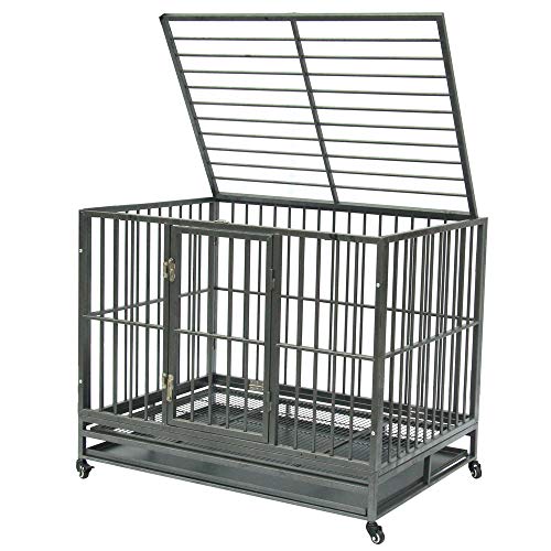 Lovinland 42" Heavy Duty Dog Cage Crate Kennel Metal Pet Playpen Portable with Tray Silver