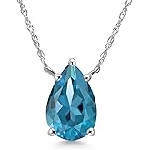 Gem Stone King 14K White Gold London Blue Topaz Pendant Necklace for Women | 2.50 Cttw | Gemstone November Birthstone | Pear Shape 10X7MM | With 18 Inch Chain