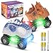 RenFox Dinosaur Cars with 4 Batteries and 1 Screwdriver, 2 Pack Dino Cars for Kids with Lights and Sound for Boys Girls Toddlers Birthday