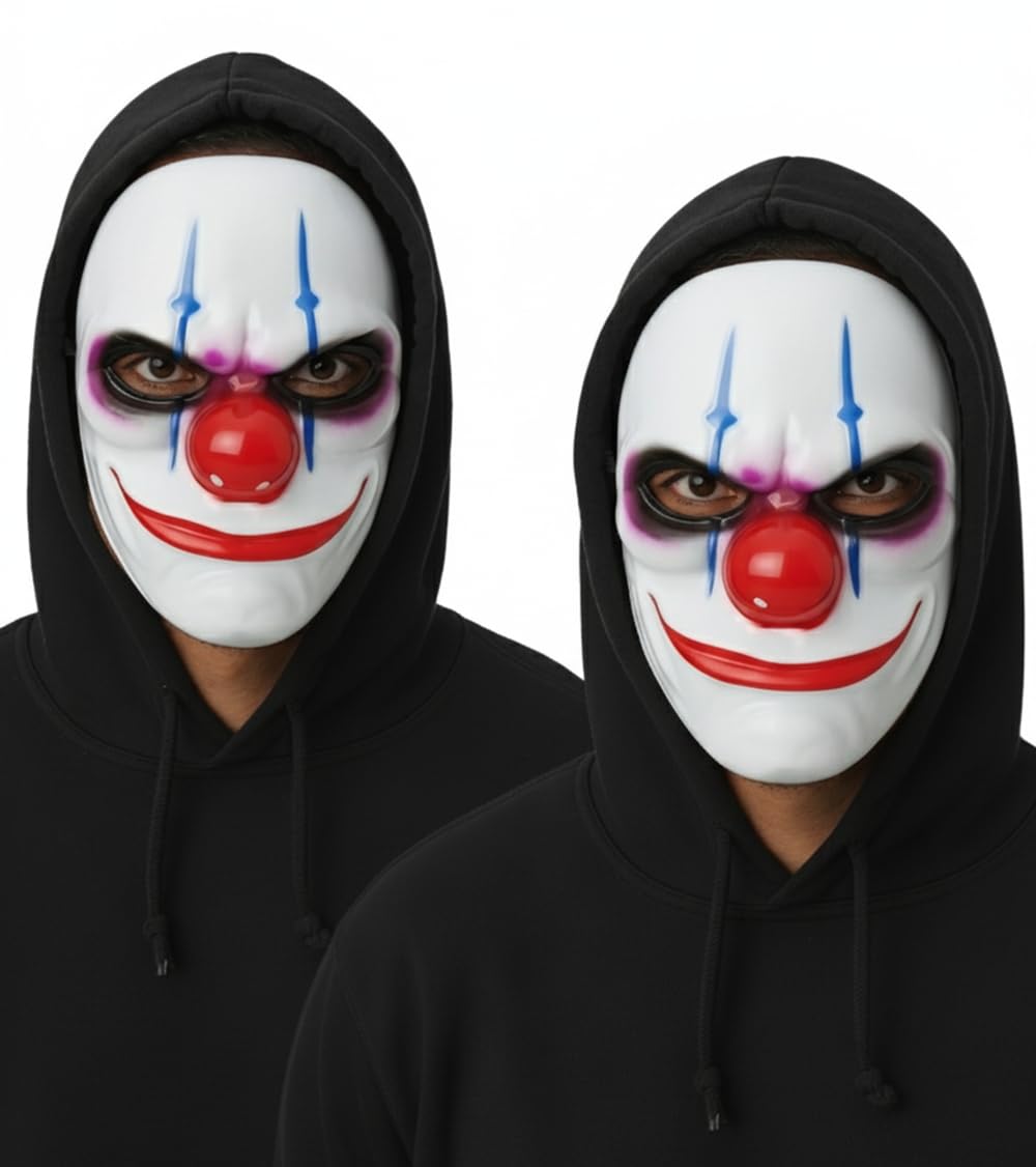 Komonee 2 x Halloween Mask Clown Costume Adult Outfit Scary Spooky Horror Party Face Fancy Dress Cosplay For Men Women (HM21)