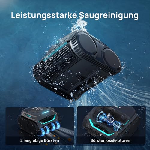 WYBOT (New Model) C2 Vision-A Wireless Pool Robot Battery with AI Camera, 8 Modes, Strong Suction, Dual Filter, Waterline, Pool Robot Battery Wall and Floor, App Teal Green