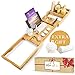 Royal Bathtub Tray Set - Expandable Non-Slip Bamboo Wooden Caddy Bath Holder for Drinks Book Tablet & Phone - Bathroom Hot Tub Accessories Extra Towel and Sponge Perfect Shower Gift (Light Brown)