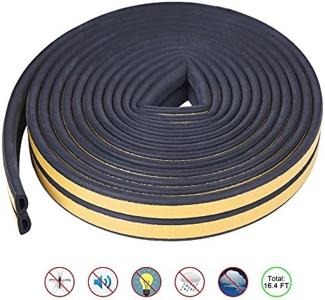 Indoor Weather Stripping, Anumit Self Adhesive Window Seal Strip For Doors And Windows Soundproofing Weatherstrip Gap Blocker Epdm D Type 19.68Ft (Black)