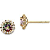 14k Solid Yellow Gold Mystic and Clear Cubic Zirconia Post Earrings 6.2mm long Stud Earring for Women