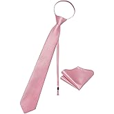 YourTies Zipper Tie for Men Adjustable Pre-tied Satin Neckties and Pocket Square Set Solid Color Business Formal Wedding