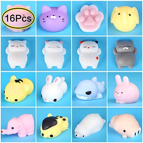 Mochi Stress Reliever Toys, 16 PCS Squishy Animal Stress Relief Toys, Kawaii Mini Slow Rising Squeeze Toy,Fidget Hand Gift for Kids,Assorted Colors (16 pcs All One Style)