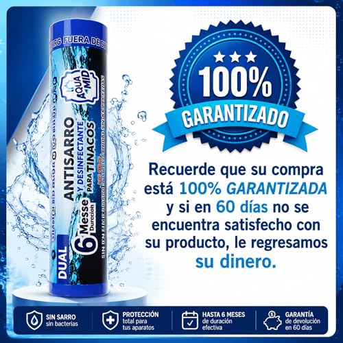 Sistema Dual Desinfectante y Antisarro para Tinaco | Mejora Calidad del Agua | Para Depósitos de 450 a 1100 L | 6 Meses de Protección - 3 Unidadades