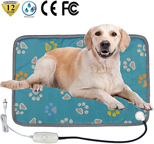 Pet Heating Pad, Dog Cat Electric Heating Pad Waterproof Adjustable Warming Mat with Chew Resistant Steel Cord (Footprints, 27.9" x 17.7")