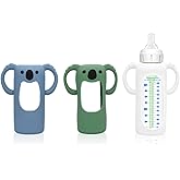 3 Pack Silicone Bottle Sleeves for Dr. Brown's Glass Baby Bottles, 8 oz, Anti-Slip Protective Covers with Handles, Baby Essentials(Bottles Not Included)