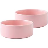 Welloyed Ceramic Set of 2 Dog and Cat Bowls - Classic Food &amp; Water Bowl for Kitty, Cats and Toy Breed Dogs, Weighted Dog Dishes, Food Grade Pet Bowl, Dishwasher &amp; Microwave Safe (5.1'', 2*16OZ, Pink)