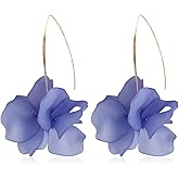 KVANU Unique Handmade Bohemian Resin Flower Petal Dangle Earrings Large Long Acrylic Rose Flower Tiered drop Earring Statemen