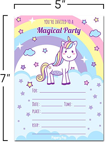 30 Unicorn Birthday Invitations with Envelopes (30 Pack) - Kids Magical Birthday Party Invitations for Girls - Thumbnail 3