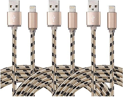 Three Legs 3 Feet / 1 Meter Nylon Braided Lightning Cable USB Charging Cord for Apple iPhone6,6s plus,SE,iPad Mini（3 Pack） (Gold)